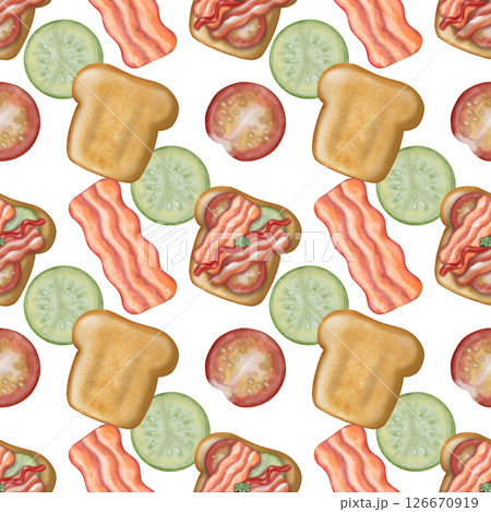 Seamless pattern Breakfast cute hand drawn style cartoon on transparent background. Seamless pattern Breakfast cute hand drawn style cartoon on transparent background. 126670919