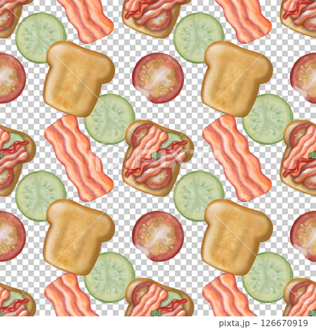 Seamless pattern Breakfast cute hand drawn style cartoon on transparent background. 126670919