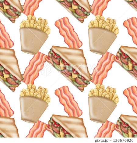 Seamless pattern Breakfast cute hand drawn style cartoon on transparent background. Seamless pattern Breakfast cute hand drawn style cartoon on transparent background. 126670920