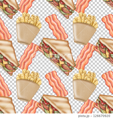 Seamless pattern Breakfast cute hand drawn style cartoon on transparent background. Seamless pattern Breakfast cute hand drawn style cartoon on transparent background. 126670920