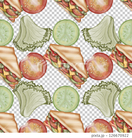 Seamless pattern Breakfast cute hand drawn style cartoon on transparent background. 126670922