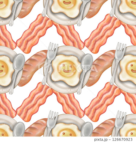 Seamless pattern Breakfast cute hand drawn style cartoon on transparent background. Seamless pattern Breakfast cute hand drawn style cartoon on transparent background. 126670923