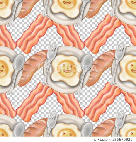 Seamless pattern Breakfast cute hand drawn style cartoon on transparent background. Seamless pattern Breakfast cute hand drawn style cartoon on transparent background. 126670923