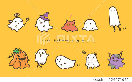 かわいいハロウィンのゴーストキャラクターセット かわいいハロウィンのゴーストキャラクターセット 126671052