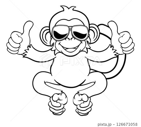 Monkey Sunglasses Cartoon Animal Giving Thumbs Up 126671058