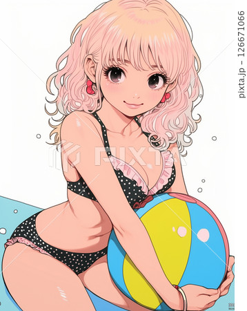 ビーチボールを持った女性のイラスト ビーチボールを持った女性のイラスト 126671066