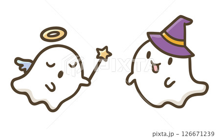天使と魔女に仮装したかわいいハロウィンのゴーストキャラクター 天使と魔女に仮装したかわいいハロウィンのゴーストキャラクター 126671239