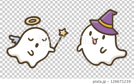 可愛的萬聖節鬼魂角色裝扮成天使和女巫 可愛的萬聖節鬼魂角色裝扮成天使和女巫 126671239