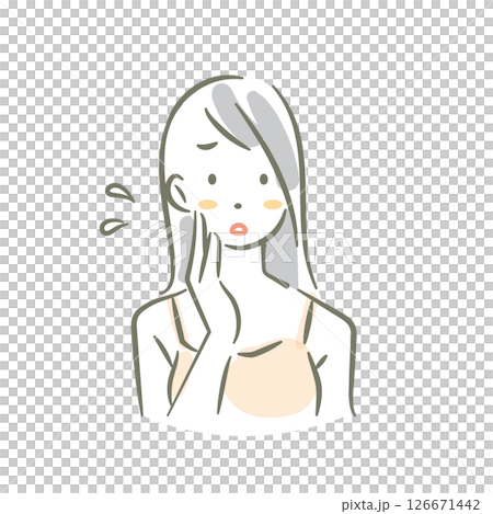 若い女性のスキンケア　手描き水彩風のお洒落な線画イラスト 126671442