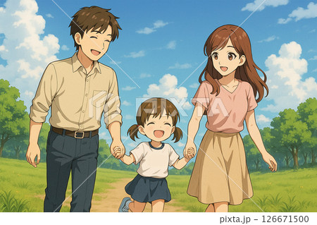 散歩中の家族のイラスト 126671500