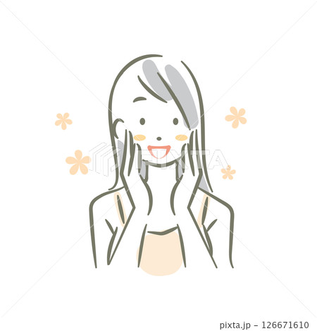 若い女性のスキンケア　手描き水彩風のお洒落な線画イラスト 126671610