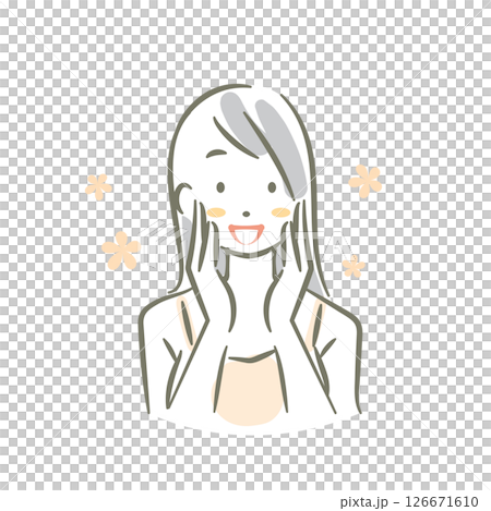 若い女性のスキンケア　手描き水彩風のお洒落な線画イラスト 126671610