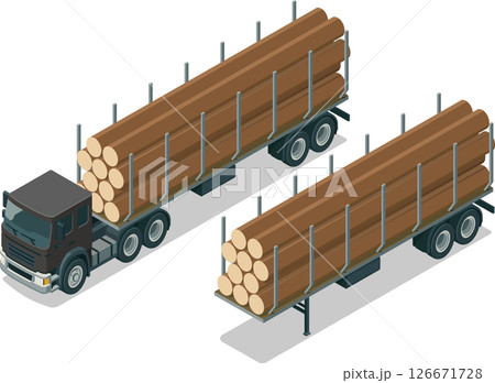 Isometric logging truck trailer Isometric logging truck trailer 126671728
