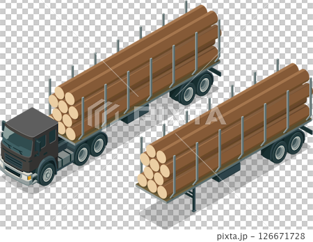 Isometric logging truck trailer Isometric logging truck trailer 126671728