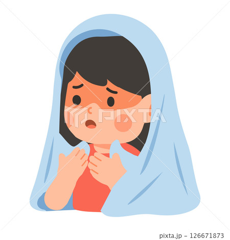 Cartoon Girl Feeling Sick with Fever Cartoon Girl Feeling Sick with Fever 126671873