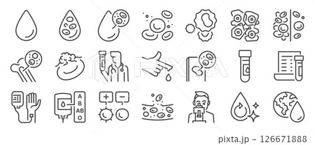 Hematology icon set. It included hematologist, Blood Test Tube, Bone Marrow, Blood Smear Slide, and more icons. Hematology icon set. It included hematologist, Blood Test Tube, Bone Marrow, Blood Smear Slide, and more icons. 126671888