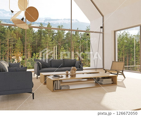 Contemporary Living Room Forest View 126672050