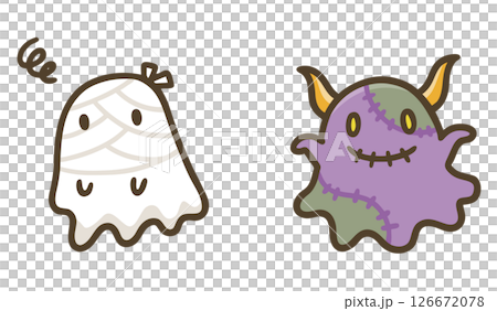 可愛的萬聖節木乃伊鬼和殭屍鬼插畫素材 126672078