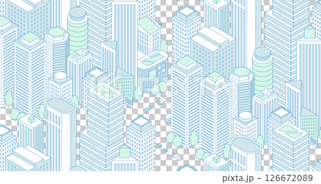城市景觀背景。高樓林立的城市景觀插圖。辦公大樓和商業大樓。 126672089
