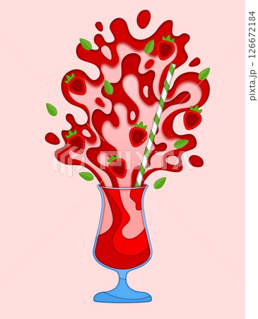 Paper cut juice and strawberry cocktail splash, vector drink and food. 3d paper cut origami fruit juice, water or smoothie, berry soda, cocktail or lemonade beverage splashing out of glass Paper cut juice and strawberry cocktail splash, vector drink and food. 3d paper cut origami fruit juice, water or smoothie, berry soda, cocktail or lemonade beverage splashing out of glass 126672184