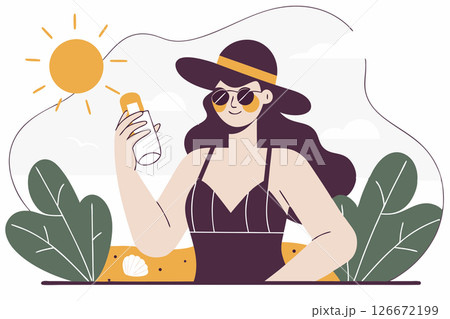 Female protecting skin from sun, beach vacation, health awareness 126672199