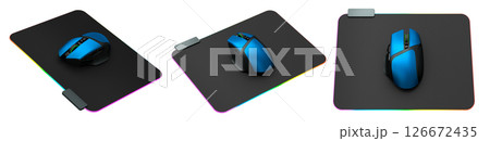 Set of wireless gaming computer mouse on pad isolated on white background 126672435