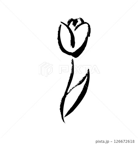 筆タッチのチューリップの手描きイラスト 筆タッチのチューリップの手描きイラスト 126672618