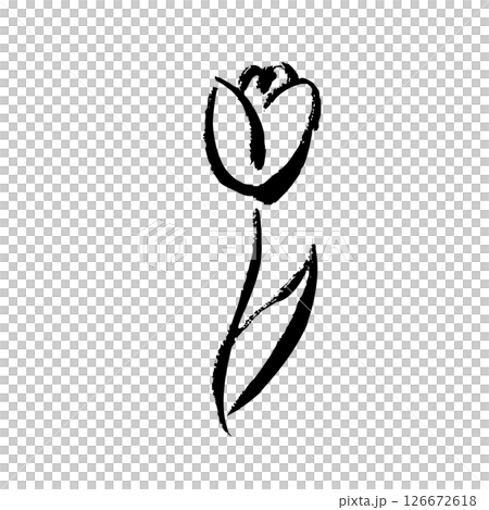 筆タッチのチューリップの手描きイラスト 筆タッチのチューリップの手描きイラスト 126672618