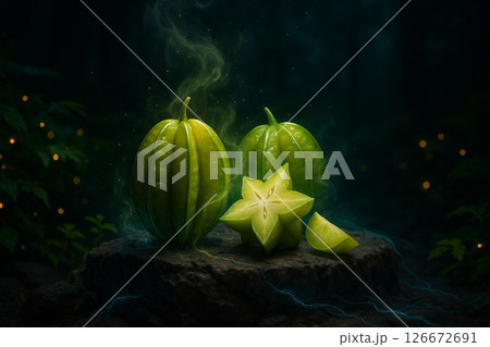 Glowing Starfruits on Mystic Stone Glowing Starfruits on Mystic Stone 126672691