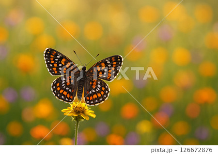 Lange's Metalmark butterfly on wildflower 126672876