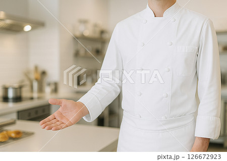 Chef inviting to kitchen in restaurantのイラスト素材 [126672923] - PIXTA