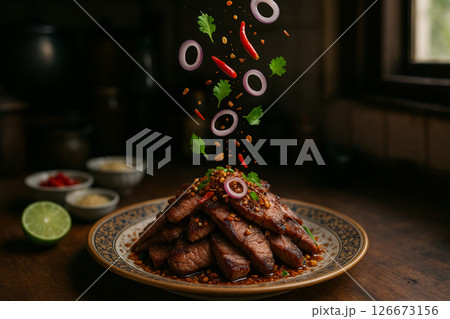 Thai food crying tiger grilled beef ingredients Thai food crying tiger grilled beef ingredients 126673156