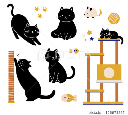 かわいい猫のポーズのイラスト素材 126673265