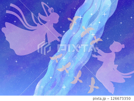 天の川と織り姫と彦星のイラスト 126673350