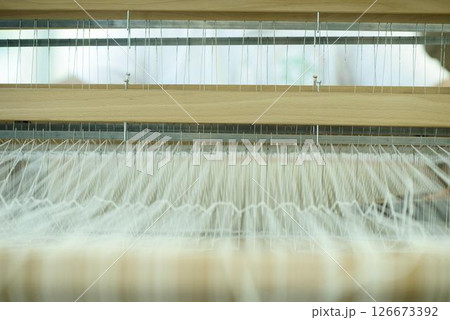 White Warp Threads on Artisan Handloom 126673392