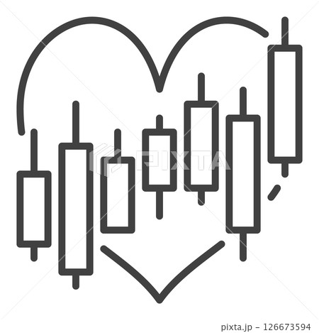 Candlestick Chart inside Heart vector Trading outline icon or symbol 126673594