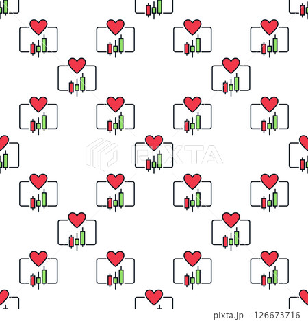 Trading Graph with Red Heart vector Trading colored seamless pattern 126673716