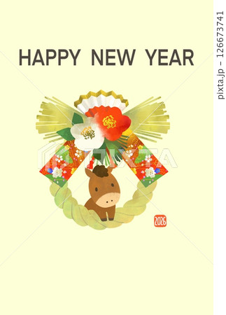 年賀状 2026 午年 馬としめ縄のかわいい年賀状 年賀状 2026 午年 馬としめ縄のかわいい年賀状 126673741