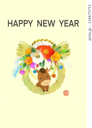 年賀状　2026　午年　馬としめ縄のかわいい年賀状 126673751