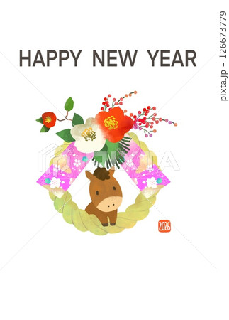 年賀状　2026　午年　馬としめ縄のかわいい年賀状 126673779