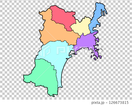 A slightly loose map of Miyagi prefecture with regional color coding 126673815