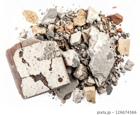 Construction Debris Pile with Mixed Building Materials 126674366