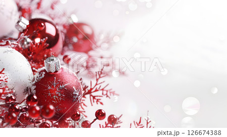 Beautiful festive Christmas interior with red and white flowers. AI Generated 126674388