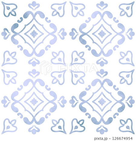 Azulejo pattern, tiles, Portuguese designs. Hand painted with watercolor blue earthenware with floral arabesques. Suitable for printing on fabric, home decor, wallpaper and stationery. Floral mosaic Azulejo pattern, tiles, Portuguese designs. Hand painted with watercolor blue earthenware with floral arabesques. Suitable for printing on fabric, home decor, wallpaper and stationery. Floral mosaic 126674954