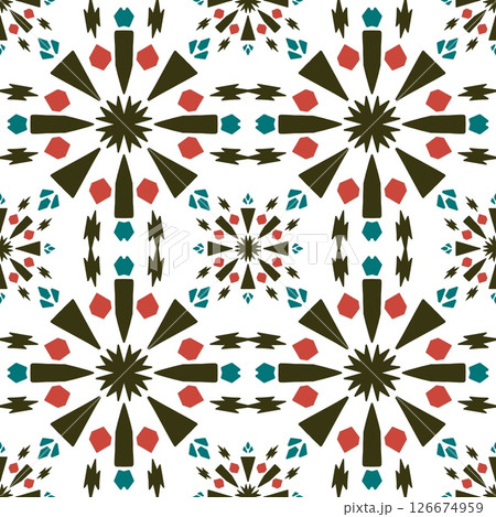 Azulejo pattern, tiles, Portuguese designs. Hand painted with watercolor blue earthenware with floral arabesques. Suitable for printing on fabric, home decor, wallpaper and stationery. Floral mosaic 126674959