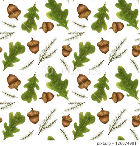 Seamless pattern with autumn leaves and mushrooms, perfect for seasonal textiles, wallpaper, wrapping paper, greeting cards, and home decor. 126674981