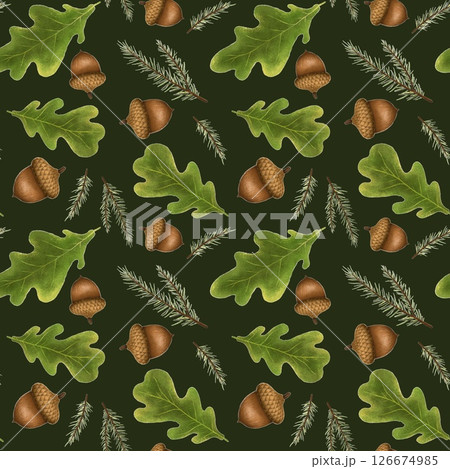 Seamless pattern with autumn leaves and mushrooms, perfect for seasonal textiles, wallpaper, wrapping paper, greeting cards, and home decor. 126674985