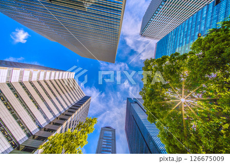日本の東京都市景観5月。大手町プレイスや大手町タワーなど大手町のオフィス街などを望む 日本の東京都市景観5月。大手町プレイスや大手町タワーなど大手町のオフィス街などを望む 126675009