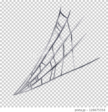 Spider web. Halloween decor. Dirt or trash. Triangular piece of gray spider web. Geometric pattern. Watercolor illustration isolated from background. Hand drawing. High quality illustration 126675358