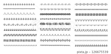 Ethnic tribal border, traditional hand drawn divider, doodle separator. Ancient motif line geometric brush, for frames, design element.  126675539